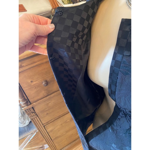 Chico's‎ Black Floral Jacquard Pleated Neck 3/4 Sleeve Jacket Blazer Size 3 - Picture 13 of 14